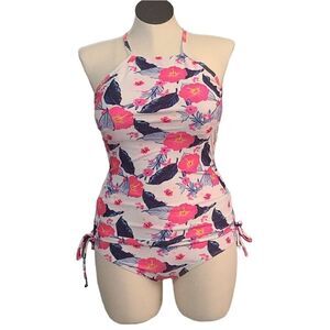 NWT Tankini Midrise Bikini Swimsuit Set Pink Blue Floral